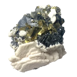 Amas de Chalcopyrite et Calcite sur Galène | Dans les Yeux de Gaïa