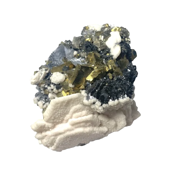 Amas de Chalcopyrite et Calcite sur Galène | Dans les Yeux de Gaïa