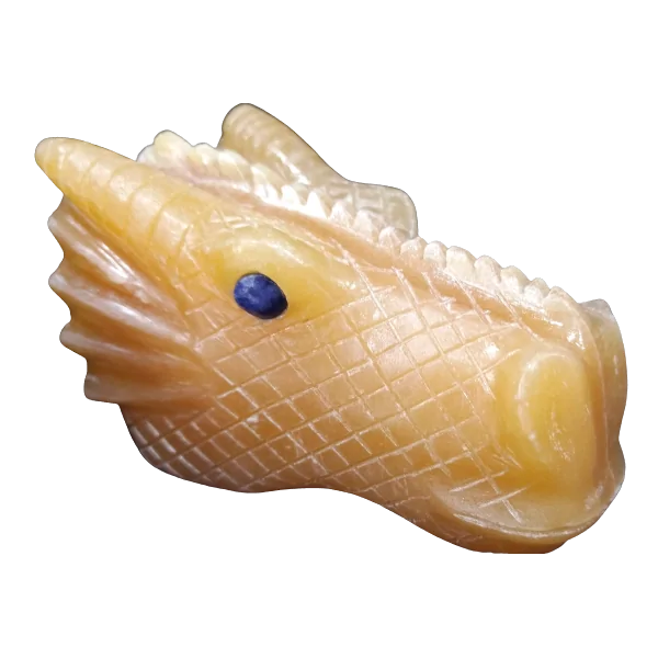 Tête de Dragon en Calcite Orange - Pièce d'exception - 3/4 droite| Dans les Yeux de Gaïa