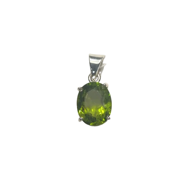 Pendentif en Péridot facetté serti en Argent 925 - Face | Dans les Yeux de Gaïa