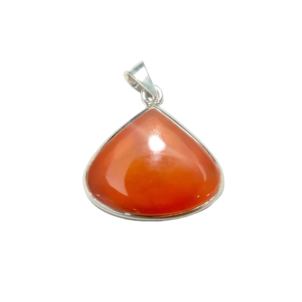 Pendentif en Cornaline sertie Argent 925 - Lithothérapie - Face | Dans les Yeux de Gaïa