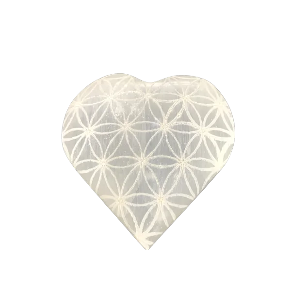 Coeur en Sélénite et fleur de vie |Dans les Yeux de Gaïa 1