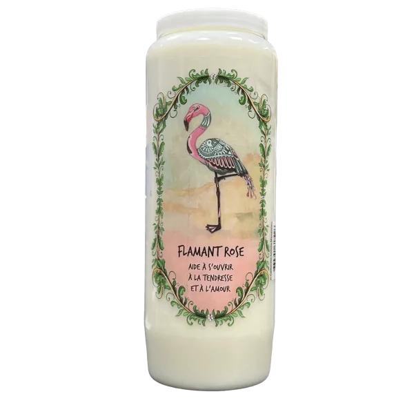 Neuvaine Animal totem - Flamant rose - Bougie  - face | Dans les Yeux de Gaïa