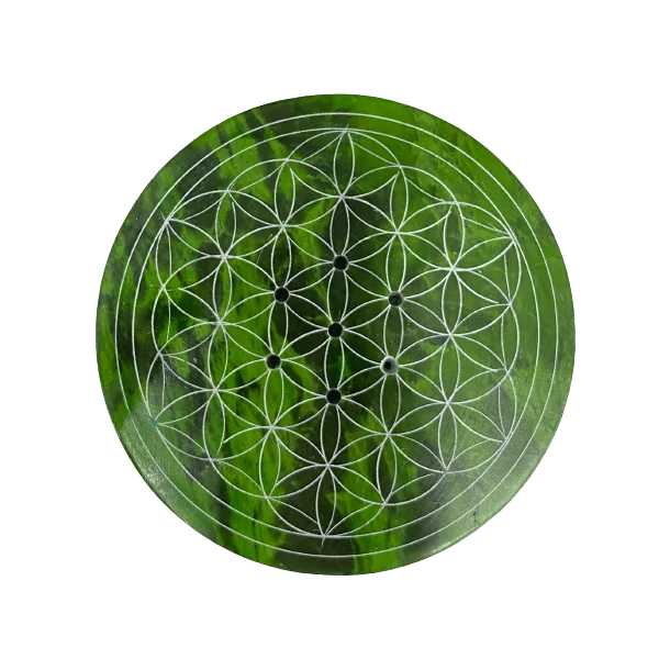 Porte Encens Pierre Gravée Fleur de vie Couleur Verte | Dans les Gaïa 1