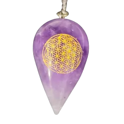 Pendule en améthyste avec fleur de vie 1 | Dans les yeux de Gaïa