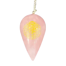Pendule en quartz rose avec fleur de vie 1 | Dans les yeux de Gaïa