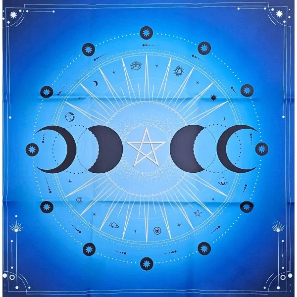 Tapis de Tarot Satiné bleu - Phases de la lune | Cartomancie