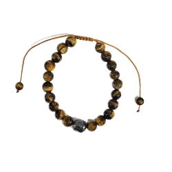 Bracelet réglable en Oeil de Tigre et Bouddha 8mm - protection| Dans les yeux de Gaïa