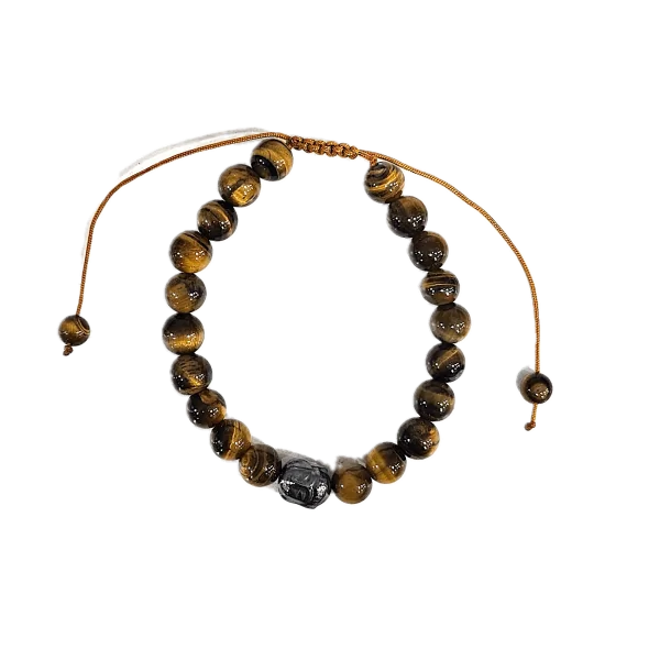 Bracelet réglable en Oeil de Tigre et Bouddha 8mm - protection| Dans les yeux de Gaïa