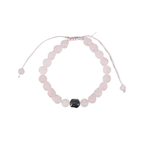 Bracelet réglable en Quartz Rose et Bouddha 8mm - amour| Dans les yeux de Gaïa