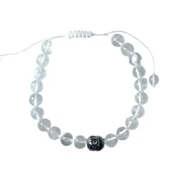 Bracelet réglable en Cristal de roche et Bouddha 8mm - stabilité| Dans les yeux de Gaïa