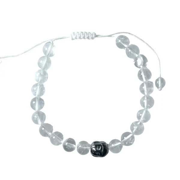 Bracelet réglable en Cristal de roche et Bouddha 8mm - stabilité| Dans les yeux de Gaïa