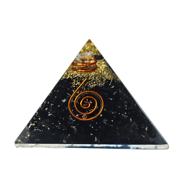 Pyramide Orgonite en Obsidienne et spirale  - Ondes | Dans les Yeux de Gaïa